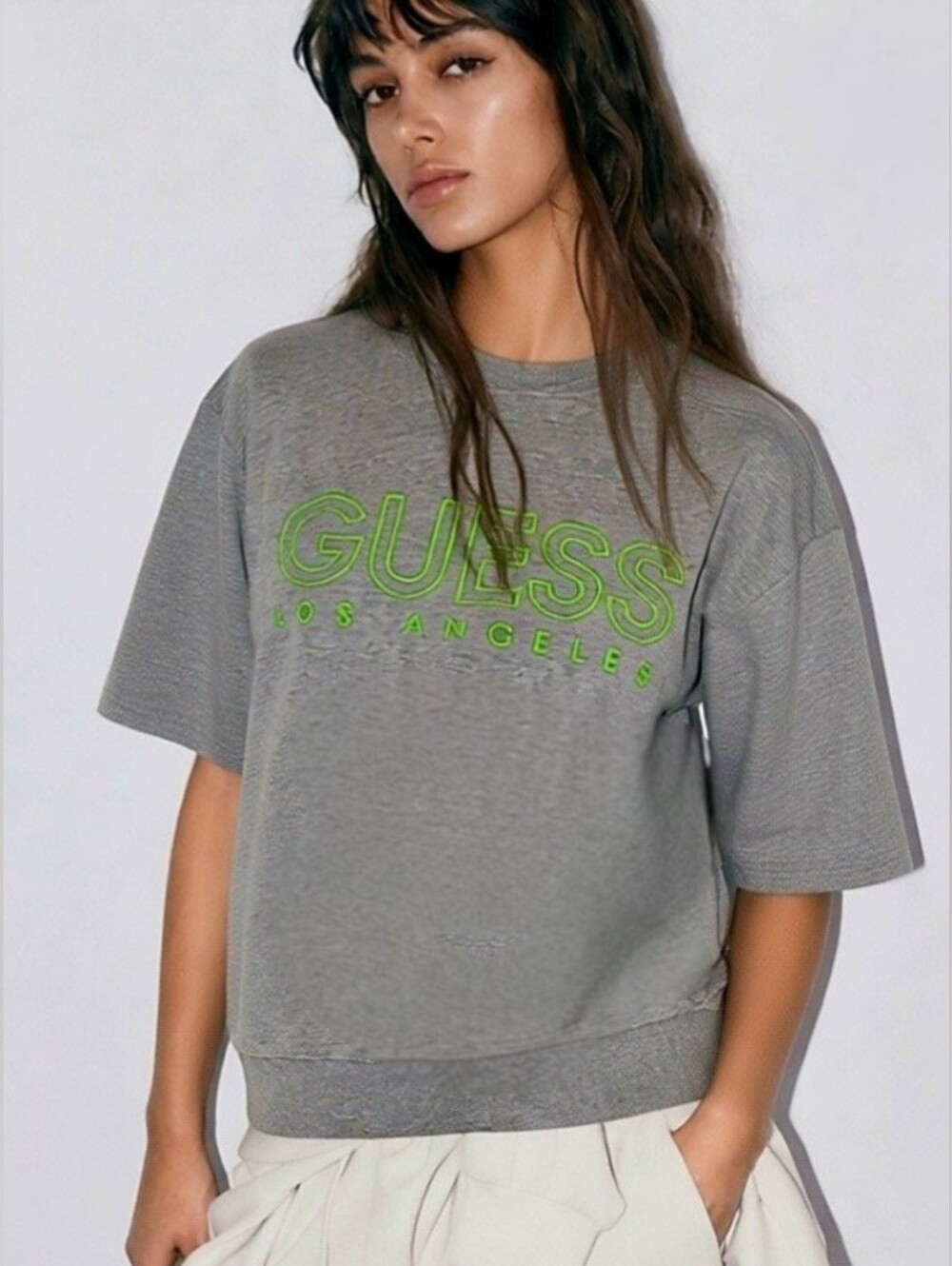 Guess Gray T-Shirt with Neon Green Graphic